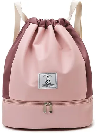 Drawstring Backpack Shoe Storage Large-Capacity Swimming Bag Side Zipper Pocket Portable Storage Bag Men Dry & Wet Separation Waterproof Beach Bag Female Fitness Sports Bag Waterproof 