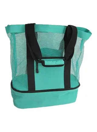 Mesh Beach Picnic Bag With Insulated Cooler Compartment One Size 