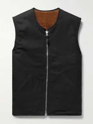 Wyatt Reversible Fleece and Waxed-Cotton Gilet