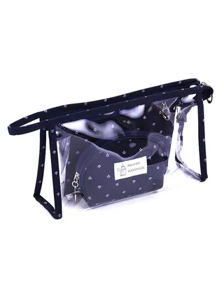 3 Piece PVC Waterproof Transparent Cosmetic Bag Plastic Makeup Travel Bag Set(Dark Blue) 