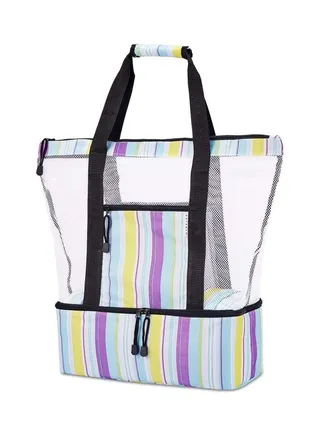 Mesh Large Beach Tote Zipper with Insulated Cooler Bag 