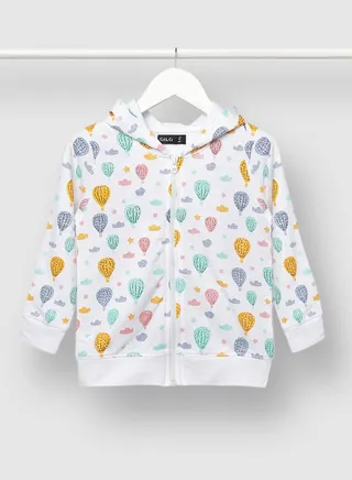Girls All Over Printed Casual Zipper Hoodie White/Blue 