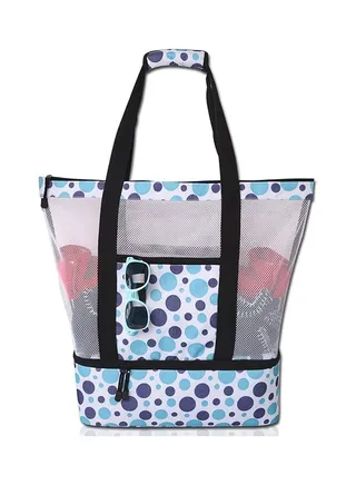 Mesh Large Beach Tote Zipper with Insulated Cooler Bag 