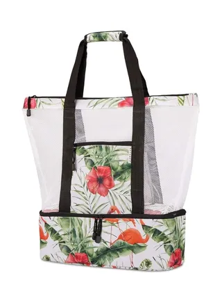 Mesh Large Beach Tote Zipper with Insulated Cooler Bag 