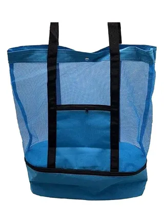 Mesh Large Beach Tote Zipper with Insulated Cooler Bag 