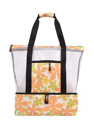 Mesh Beach and Picnic Tote Bag with Insulated Compartment 