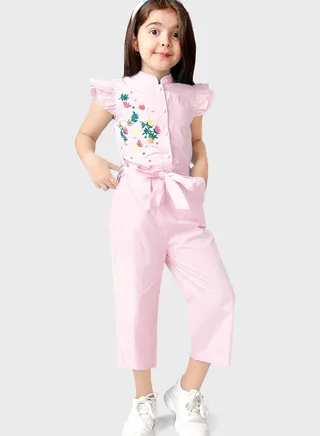 Kids Embroidered Flower Jumpsuit 