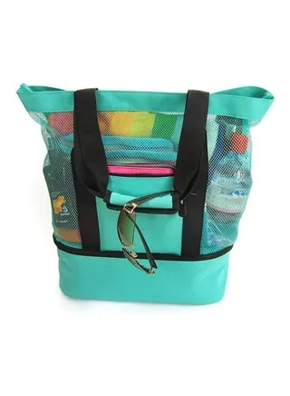 Mesh Beach Picnic Bag With Insulated Cooler Compartment 