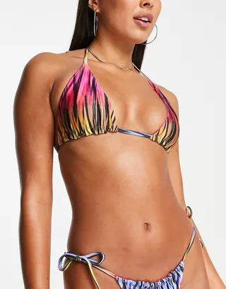 ASOS DESIGN reversible triangle bikini top in abstract ombre print