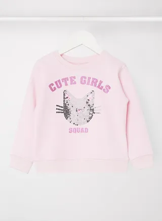 Printed Round Neck Trendy Sweatshirt Blush Pink 