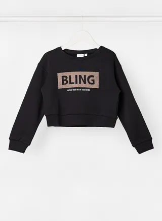 Girls Bling Cropped Sweatshirt Black 
