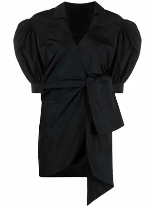 Puff-Sleeve Wrap Dress