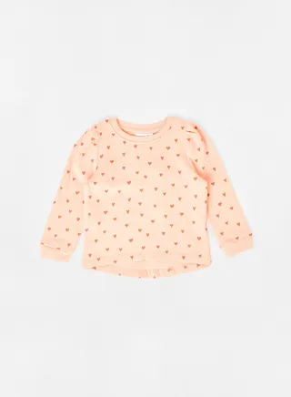 Girls Heart Round Neck Sweatshirt Pink 