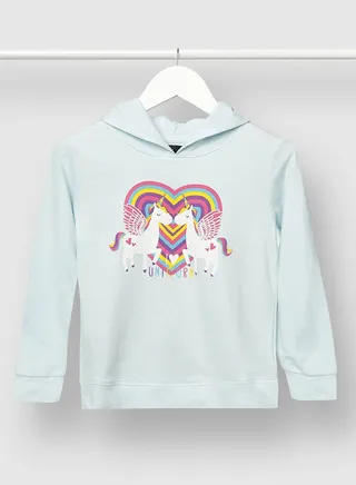 Girls Graphic Printed Casual Hoodie Blue 