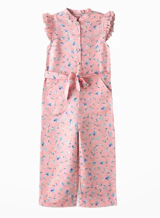 Sunshine Twirls: Girls' Floral Jumpsuit Playful Fun & Easy Style 