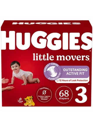 Huggies Size 3 Diapers, Little Movers Baby Diapers, Size 3 (16-28 lbs), 68 Count 