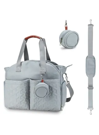 SYOSI Multifunctional Baby Changing Bag, Large Capacity Waterproof Tote Bag, Satchel Messenger Bag Portable Travel Diaper Bag with Pacifier Bag, Light Blue 