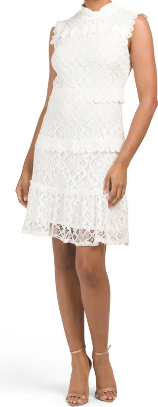 Sleeveless Lace Tiered Mini Dress