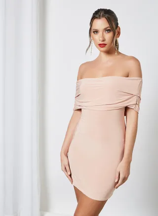 Bandeau Style Ruched Mini Dress Pink 