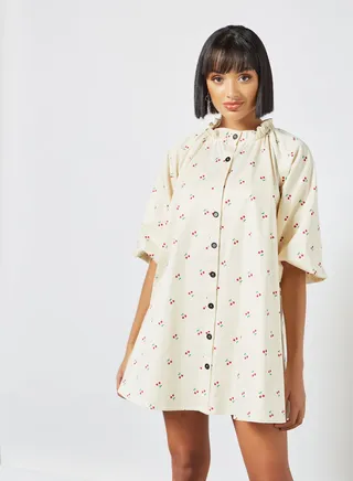 All-Over Cherry Print Dress Yellow 