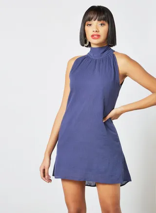 High-Neck Mini Dress Navy 