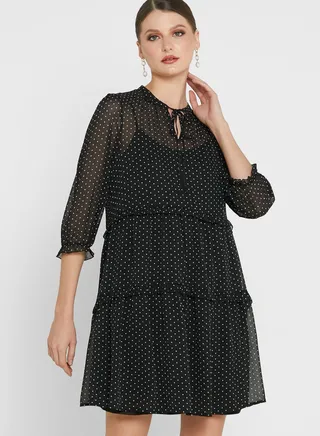 Ruffle Detail Polka Dot Dress 