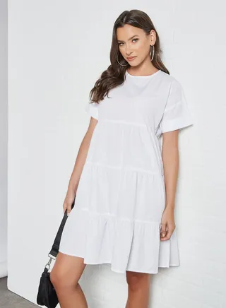 Smock Tiered Dress White 
