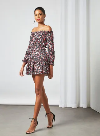 Floral Print Mini Dress Black 