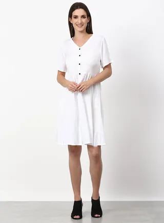 Solid Pattern Regular Fit Mini Dress White 