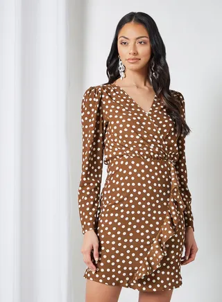 Ruffle Detailed Dress Brown 