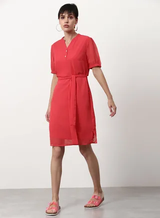 Solid Pattern Regular Fit Mini Dress Red 