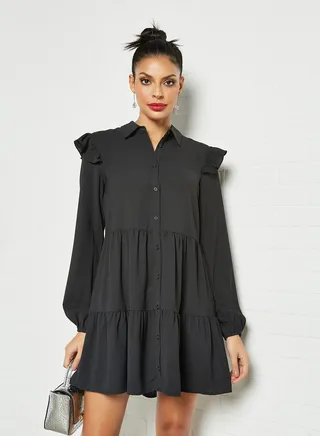 Ruffle Detailed Shirt Black 