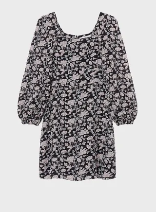 Printed Balloon Sleeve Dress 