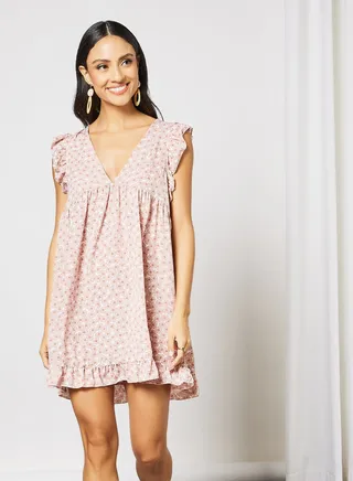 All-Over Print Mini Dress Pink 