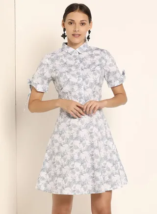 Collared Neck Printed Dress Multicolour 