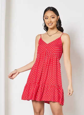 Polka Dot Mini Dress Red 