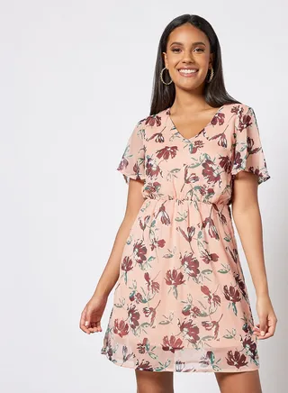 Floral Print Mini Dress Light Pink 