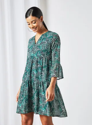 Printed Mini Dress Green 