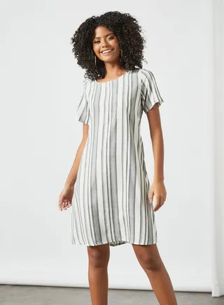 Fashionable Round Neck Dress Grey/White 