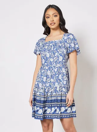 Printed Square Neck Dress Multicolour 