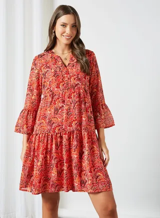 Printed Mini Dress Red 