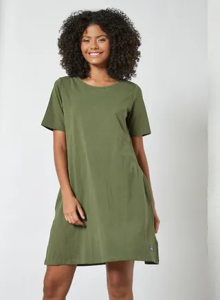 Round Neck T-Shirt Mini Dress Green 