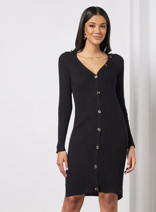 Knit Button Mini Dress 