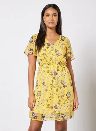 Floral Print Mini Dress Yellow 