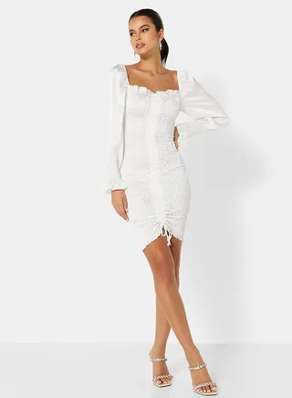 Ruched Detail Dress White 