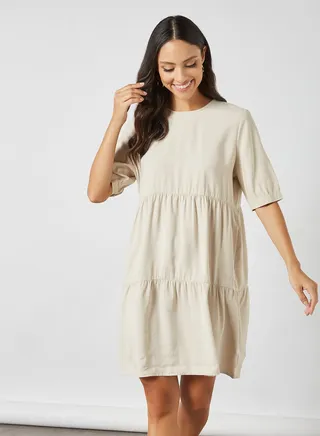 Tiered Shift Dress Pumice Stone 