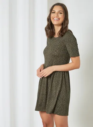 Printed Mini Dress Green 