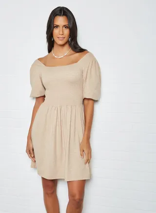 Smock Mini Dress Beige 