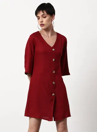 Regular Fit Casual Dress Maroon 