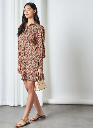 Floral Print Shirt Dress Black 